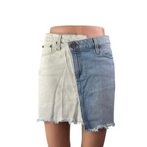 Alice + Olivia White Blue Colorblock Two-tone Asymmetrical Denim Jeans Skirt 26